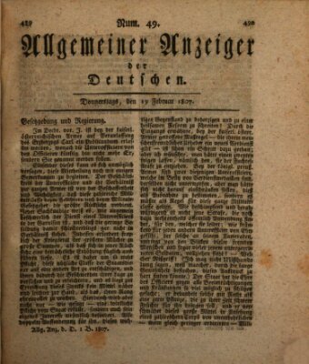 Allgemeiner Anzeiger der Deutschen Donnerstag 19. Februar 1807