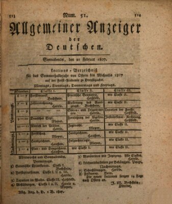 Allgemeiner Anzeiger der Deutschen Samstag 21. Februar 1807