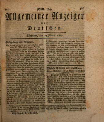 Allgemeiner Anzeiger der Deutschen Dienstag 24. Februar 1807