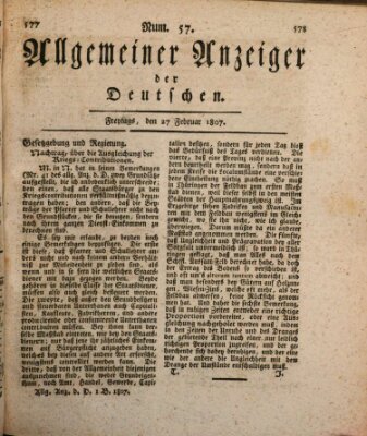 Allgemeiner Anzeiger der Deutschen Freitag 27. Februar 1807