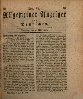 Allgemeiner Anzeiger der Deutschen Dienstag 10. März 1807