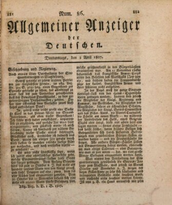 Allgemeiner Anzeiger der Deutschen Donnerstag 2. April 1807