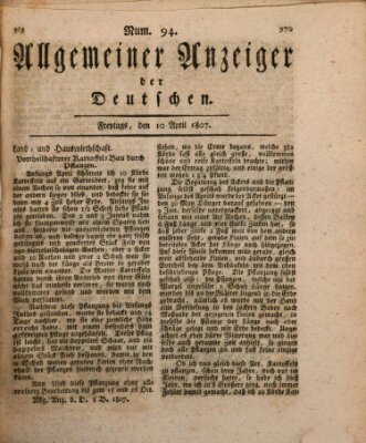 Allgemeiner Anzeiger der Deutschen Freitag 10. April 1807