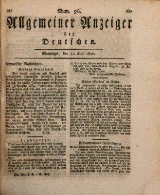 Allgemeiner Anzeiger der Deutschen Sonntag 12. April 1807