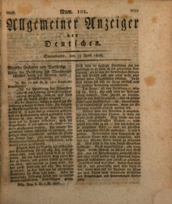 Allgemeiner Anzeiger der Deutschen Samstag 18. April 1807