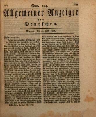 Allgemeiner Anzeiger der Deutschen Montag 20. April 1807