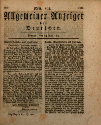 Allgemeiner Anzeiger der Deutschen Freitag 24. April 1807