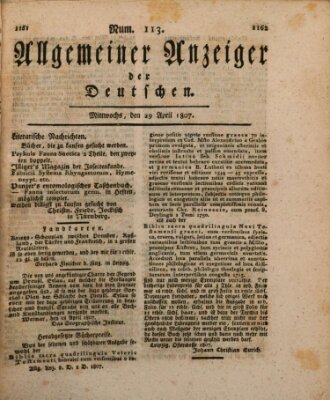 Allgemeiner Anzeiger der Deutschen Mittwoch 29. April 1807