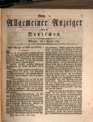 Allgemeiner Anzeiger der Deutschen Montag 2. Januar 1809