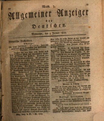 Allgemeiner Anzeiger der Deutschen Mittwoch 4. Januar 1809