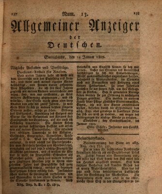 Allgemeiner Anzeiger der Deutschen Samstag 14. Januar 1809