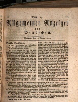 Allgemeiner Anzeiger der Deutschen Montag 16. Januar 1809