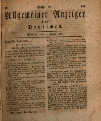 Allgemeiner Anzeiger der Deutschen Sonntag 22. Januar 1809