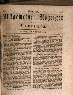 Allgemeiner Anzeiger der Deutschen Mittwoch 1. Februar 1809