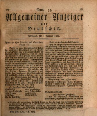 Allgemeiner Anzeiger der Deutschen Freitag 3. Februar 1809