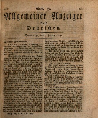 Allgemeiner Anzeiger der Deutschen Donnerstag 9. Februar 1809