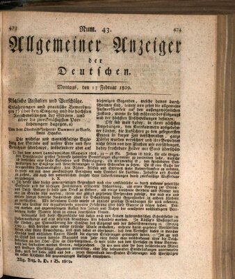 Allgemeiner Anzeiger der Deutschen Montag 13. Februar 1809