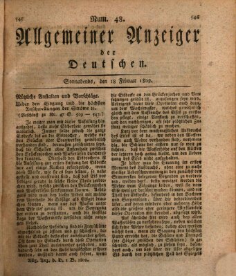 Allgemeiner Anzeiger der Deutschen Samstag 18. Februar 1809