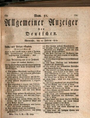 Allgemeiner Anzeiger der Deutschen Mittwoch 22. Februar 1809