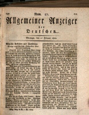 Allgemeiner Anzeiger der Deutschen Montag 27. Februar 1809