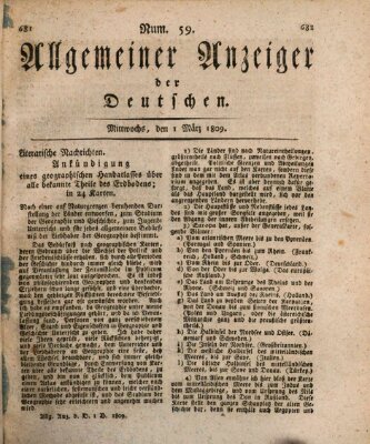 Allgemeiner Anzeiger der Deutschen Mittwoch 1. März 1809