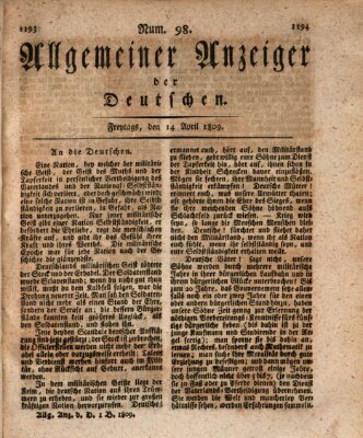 Allgemeiner Anzeiger der Deutschen Freitag 14. April 1809