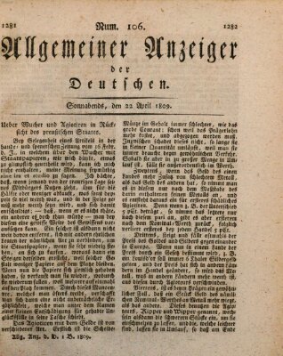 Allgemeiner Anzeiger der Deutschen Samstag 22. April 1809