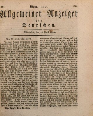 Allgemeiner Anzeiger der Deutschen Mittwoch 26. April 1809