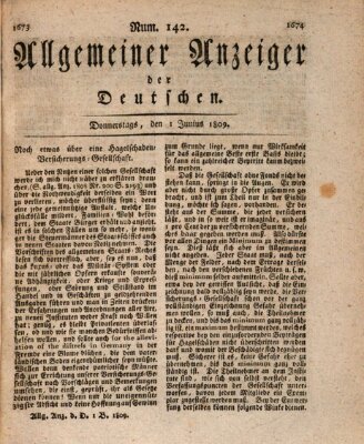 Allgemeiner Anzeiger der Deutschen Donnerstag 1. Juni 1809