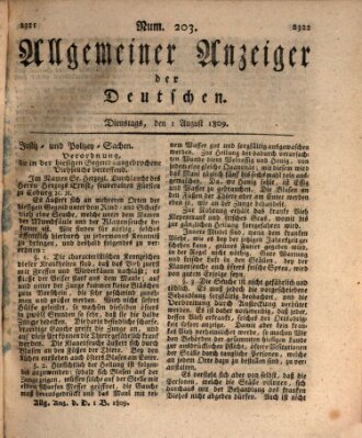 Allgemeiner Anzeiger der Deutschen Dienstag 1. August 1809