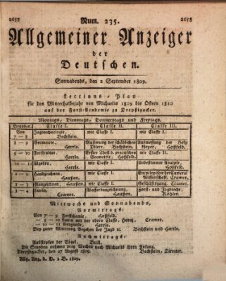 Allgemeiner Anzeiger der Deutschen Samstag 2. September 1809