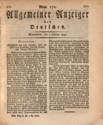 Allgemeiner Anzeiger der Deutschen Samstag 7. Oktober 1809