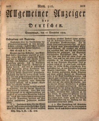 Allgemeiner Anzeiger der Deutschen Donnerstag 16. November 1809