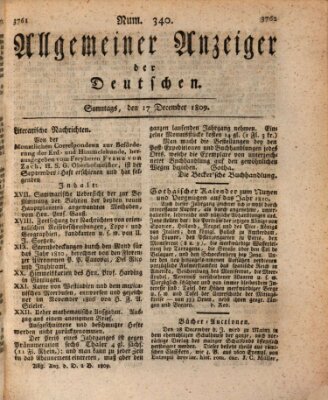 Allgemeiner Anzeiger der Deutschen Sonntag 17. Dezember 1809