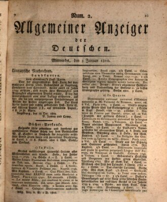 Allgemeiner Anzeiger der Deutschen Mittwoch 3. Januar 1810