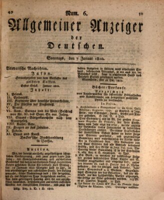 Allgemeiner Anzeiger der Deutschen Sonntag 7. Januar 1810