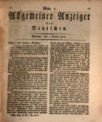 Allgemeiner Anzeiger der Deutschen Montag 8. Januar 1810