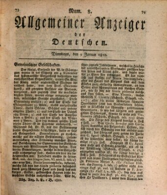 Allgemeiner Anzeiger der Deutschen Dienstag 9. Januar 1810