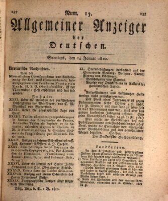 Allgemeiner Anzeiger der Deutschen Sonntag 14. Januar 1810