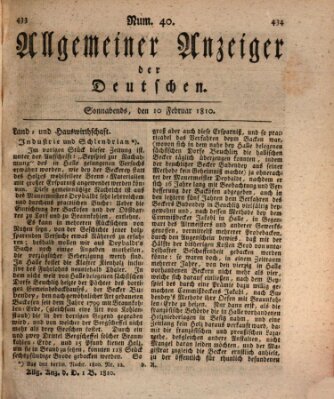 Allgemeiner Anzeiger der Deutschen Samstag 10. Februar 1810