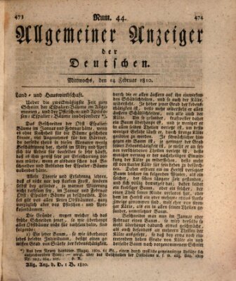 Allgemeiner Anzeiger der Deutschen Mittwoch 14. Februar 1810