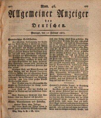 Allgemeiner Anzeiger der Deutschen Freitag 16. Februar 1810