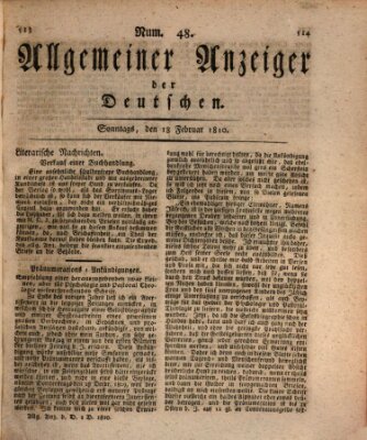 Allgemeiner Anzeiger der Deutschen Sonntag 18. Februar 1810