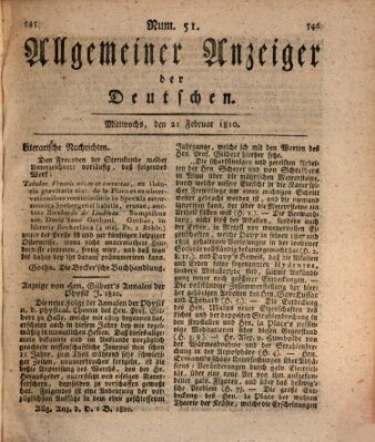 Allgemeiner Anzeiger der Deutschen Mittwoch 21. Februar 1810