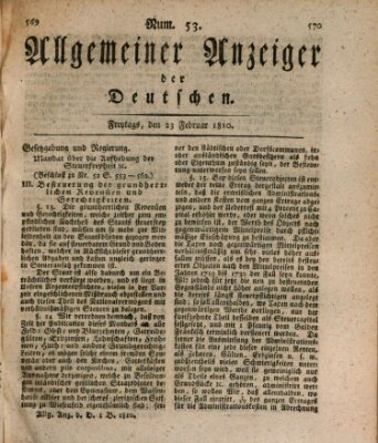 Allgemeiner Anzeiger der Deutschen Freitag 23. Februar 1810