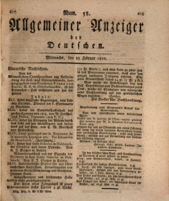 Allgemeiner Anzeiger der Deutschen Mittwoch 28. Februar 1810