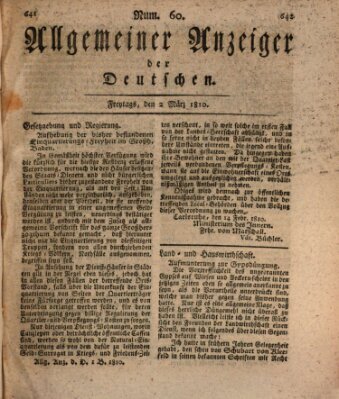 Allgemeiner Anzeiger der Deutschen Freitag 2. März 1810