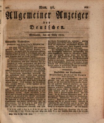 Allgemeiner Anzeiger der Deutschen Mittwoch 28. März 1810