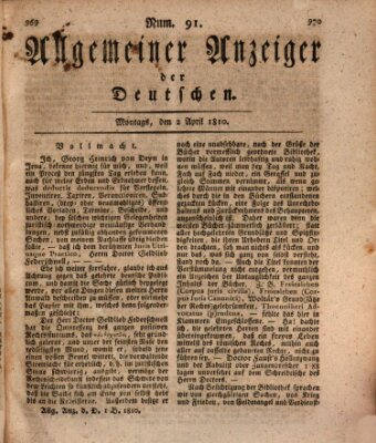 Allgemeiner Anzeiger der Deutschen Montag 2. April 1810