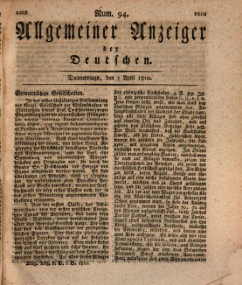 Allgemeiner Anzeiger der Deutschen Donnerstag 5. April 1810